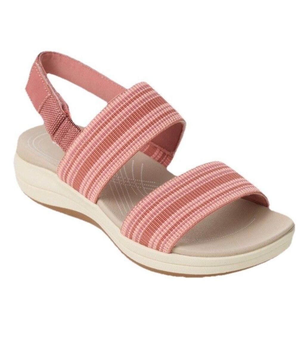 Easy Spirit Sport Sandal Pink Beige Striped Strap Hook & Loop Women’s Size 10